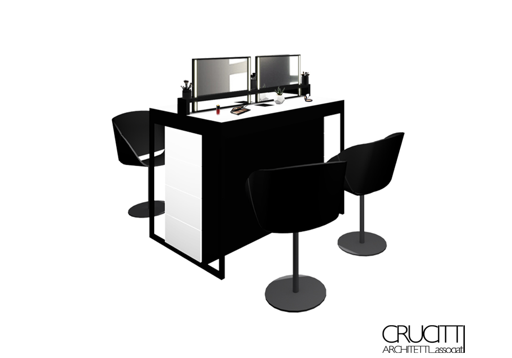 render banco make up design moderno concept store NAIMA Crucitti Architetti