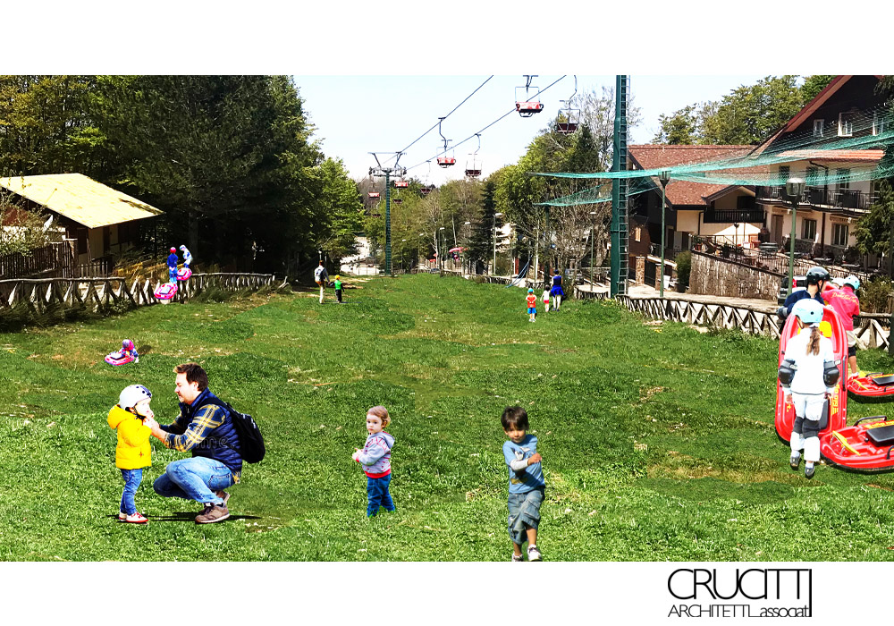 area verde Gambarie Aspromonte con famiglie e spazi pubblici progetto Crucitti Architetti